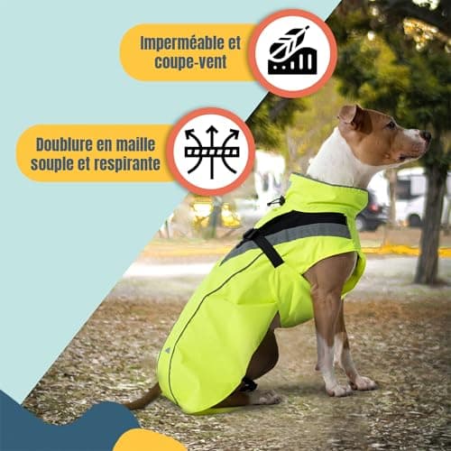 DOGOPAL Imperméable Chien - Manteaux Imperméables Légers & Confortables pour Chiens de Petite, Moyenne et Grande Taille - Manteau à Surface Réfléchissante avec Ouverture Harnais - (Jaune, XXL)