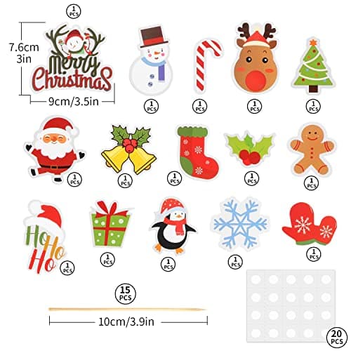 KEELYY Noël Cupcake Topper 30 Pcs Decoration Gateau Noel Santa Deer Tree Cloches Joyeux Noël Drap Cure-Dents, pour Décorer Dessert Gâteau De Noël Fête