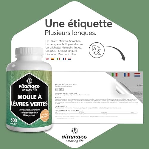 Moule Verte de Nouvelle Zélande 1500 mg - Omega 3 et Glycosaminoglycanes - 300 Gélules Poudre de Moules à Lèvres Vertes - Complément Alimentair pour Cartilage et Articulations