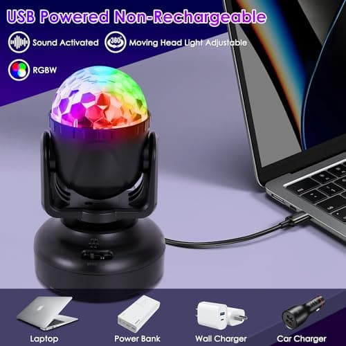 Boule Disco, Gomifie 12 Couleurs RGBW Boule à Facette Rotative Automatique et Réglable Manuellement, Jeu de Lumière USB avec 12 Modes d'éclairage et Musique Activée pour DJ, Noël, Bar et Fête