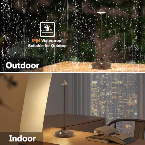 Hapfish lampe de table sans fil rechargeable LED, Lumiere bureau tactile exterieur 6000mAh, Lampe a poser metal design modern, étanche, dimmable, pour chevet, interieur, terrasse, restaurant (marron)