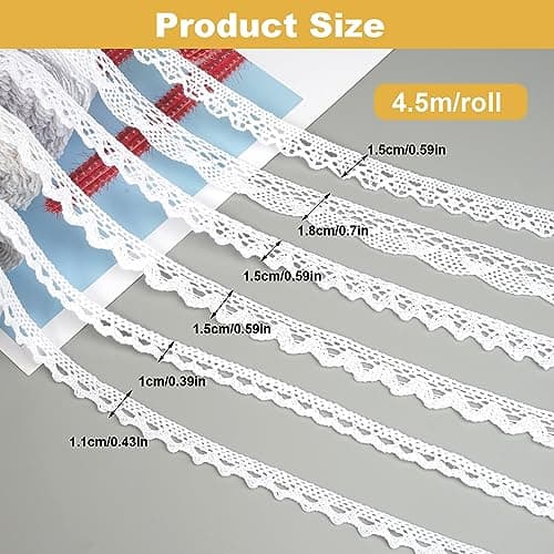 6 Rouleaux Dentelle Blanche, Ruban Dentelle Vintage DIY Dentelle Ruban, Ruban Dentelle Blanc, Ruban en Dentelle Vintage, Bordure en Dentelle pour Déco d'anniversaire Bricolage Artisanat, 4.5m/rouleau