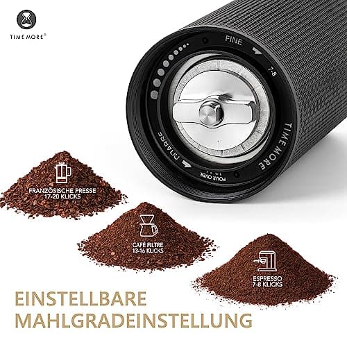 TIMEMORE Chestnut C3s Pro, Moulin à café Manuel, Corps entièrement métallique, Fraise Conique S2C en Acier Inoxydable, Moulin à café Manuel avec poignée Pliante, pour Espresso et French Press, Noir