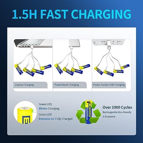 EEMB Piles AA Pack de 8 Piles AA Rechargeables Piles au Lithium AA USB Type C de Recharge Batterie de Remplacement 1.5V 2600mWh Flash de Caméra Clignotant