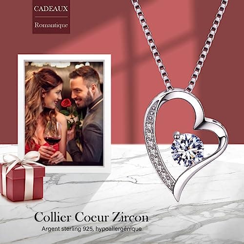 boîte de Rose eternelle avec Bijoux Argent 925,Collier Femme,Pendentif Coeur avec Rose Conservée et Stabilisée Rouge,Cadeau pour Elle la Noël,La Saint-Valentin,Fête des mères,Anniversaire