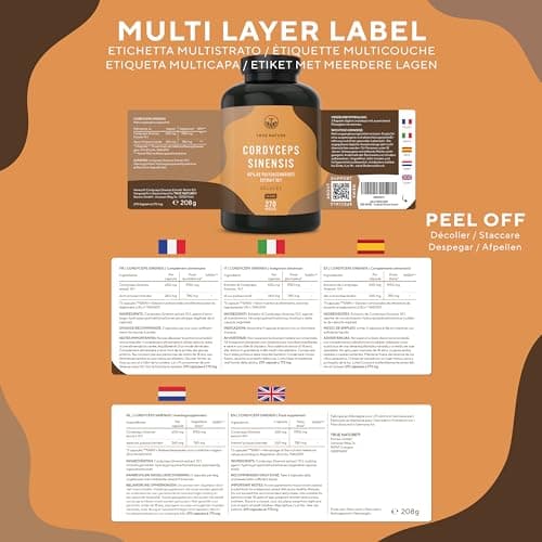 Champignon Cordyceps Sinensis - 6.500mg de CS-4 (10:1) - 270 Gélules - Bien-Être & Performance Sportive - 40% de Polysaccharides Bioactifs - Vegan - Sans: Additifs, Gluten & Lactose - TRUE NATURE