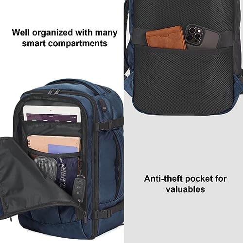ECOHUB Bagages Cabine 40x20x25 Sac a Dos Voyage Ryanair sous Siège 13 Poches Sac a Dos Cabine Avion Valise Cabine Femme Homme Petite Sac Cabine Recyclable Pet Ecologique 20L Loisir, Brevetée, Bleu