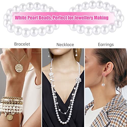 1320 Perle Artificielle Blanche, Perles de Nacrées Assorties Blanc, Perles Lisses en Satin, Perles Rondes Imitation, pour DIY Bijoux Collier Bracelet D'oreilles Fabrication de Bijoux - 4 6 8 10mm