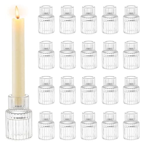 Romadedi Petite Chandelier Bougeoir Verre - Lot de 20 Bougeoir Decoratif Mariage Noel Decoration Maison, Supports pour Bougies Coniques Centre de Table Salon Chambre