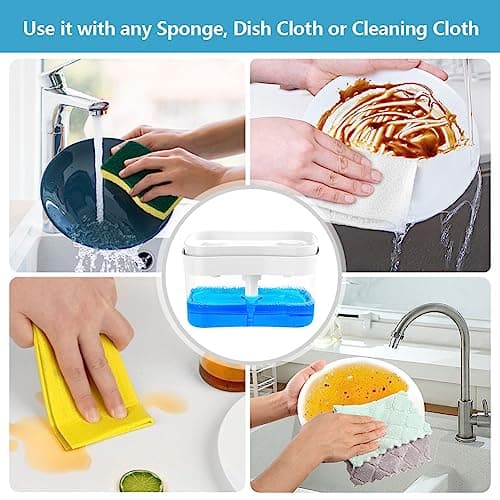 AIDEA Éponge à récurer Robuste - 24 unités, Distributeur de Savon à Vaisselle pour Cuisine, 2 en 1 avec Distributeur de Savon et Porte-éponge pour Salle de Bain, comptoir, évier - 25 oz