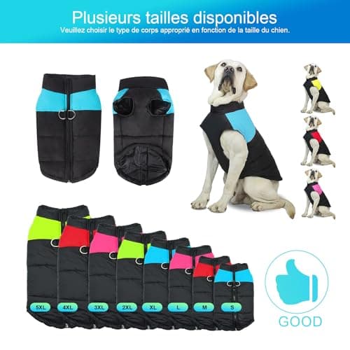 Warm Dog Coats Waterproof Winter Warm Jacket Puppy Clothes Vest for Small Medium Large Dogs (L, Bleu)