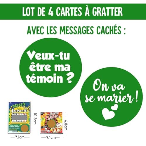 Annonce Mariage - Demande Témoin (2 Cartes à gratter"Veux-tu être mon témoin ?" + 2 Cartes à gratter" On va se marier")