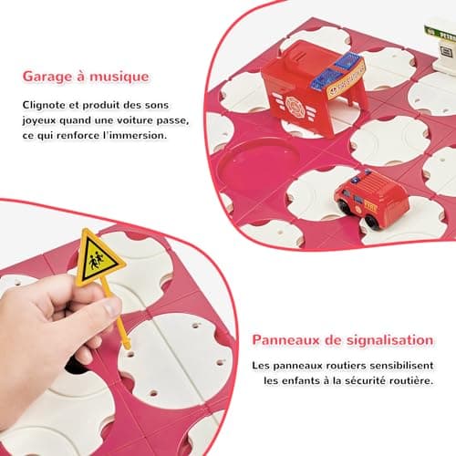 SGILE 20PCS STEM Road Builder Puzzles pour Enfants 3+, Jeu de Construction de Labyrinthe, Jeu de société avec Voiture Mignonne, signaux Routiers, Jouets pour garçon/Fille 3-7 Ans (Camion de Pompiers)