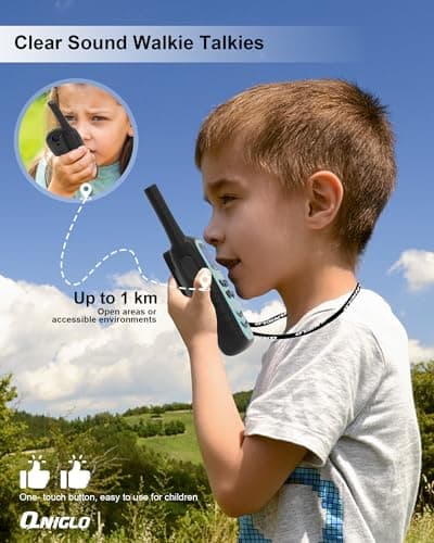 QNIGLO Talkie Walkie Enfants, 3 PCS Talkie Walkies Rechargeable Jouets Garçon Filles 3-12 Ans, Radio à 2 Voies avec 8 Canaux & Lampe de Poche, Cadeaux pour Aventures Extérieures, Camping, Randonnée