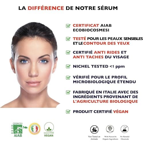 30ml. BIO Sérum Visage à la Vitamine C/E, Acide Hyaluronique Pur et Niacinamide. Anti-rides, Anti-taches et Hydratant. Soin Visage Anti-âge Idéal Comme Crème Contour des Yeux. Bouteille PET
