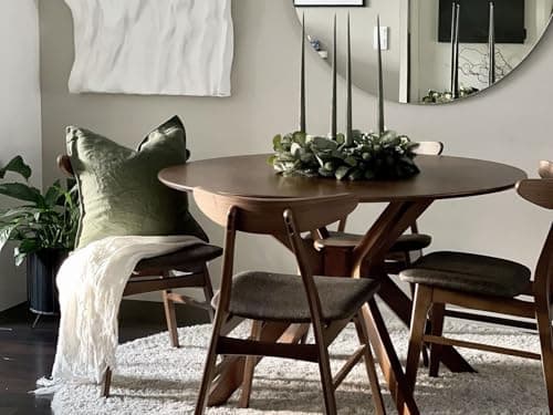 Table de Repas Ronde ø120 cm Effet Bois Sombre Finition Laquée Style Rétro Tymis