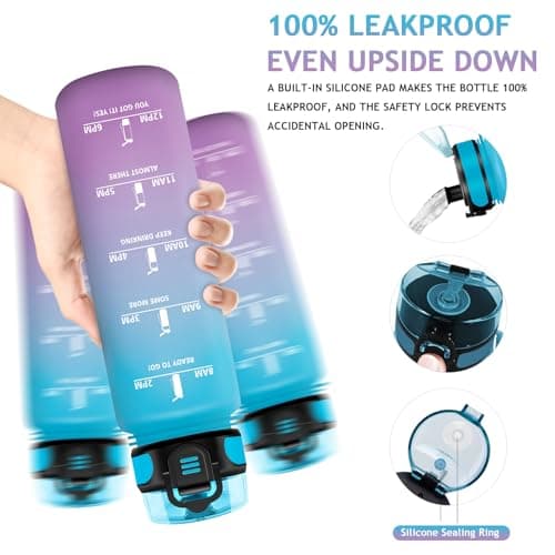 Vikaster Gourdes, Gourde 1Litre, sans BPA, Étanche & Réutilisable, Bouteille d'eau avec Marqueur de Temps et Filtre, Convient Pour la Enfant & Adulte, Gym, Yoga, Camping, Sport, Gourde Randonnée