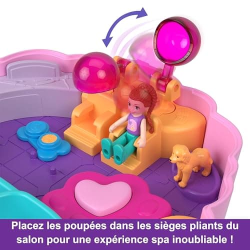 Polly Pocket Coffret Toilettage Caniche avec 2 Figurines, 12 Accessoires, 2 Accessoires Qui Changent De Couleur, Jeu D’Eau, Jouet Enfant, Dès 3 Ans, HKV35