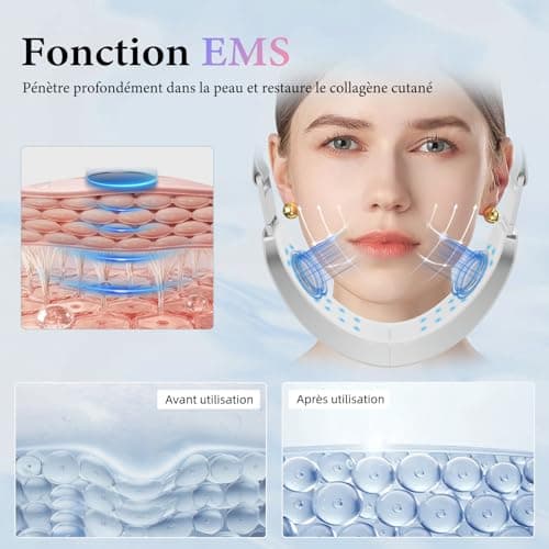 Wonder Forge Appareil de Levage du Visage, EMS Massage Visage, 6 Modes V-Face Shaping Massager Électrique, Massage Visage à Lumière Rouge et Bleue avec Télécommande