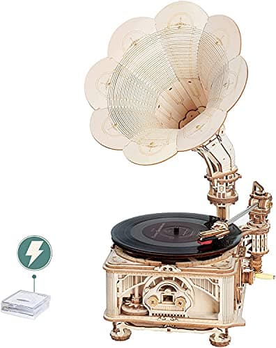 ROKR Puzzle 3D Maquette en Bois a Construire pour Adulte Enfants Maquette Gramophone Classique Kits de Modèles de Bricolage Construction Jouet, Modes Automatique et Manuel LKB01D