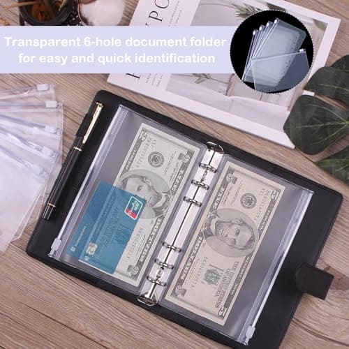 30 Pièces Pochettes Classeur, 6 Trous Pochette Plastique A6, Transparente Imperméable Dossiers à Glissière, Enveloppe Budget, Sacs Zippés à Feuilles Mobiles pour Documents, Cahiers, Cartes