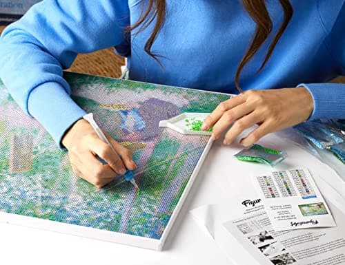 Figured’Art Diamond Painting Broderie Diamant 40x50cm Avec Cadre Toile Tendue Strass Perles Carrés - Van Gogh Nuit Etoilée sur le Rhone - Kit Complet 5D DIY Activité Manuelle Loisirs Créatifs Adultes