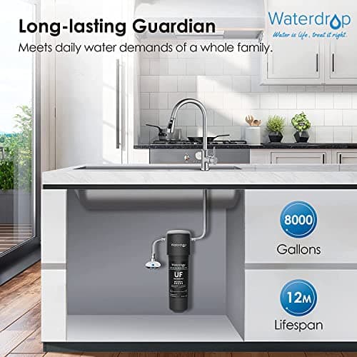 Waterdrop Filtre à eau 10UA-UF 0,01 μm ultra filtration sous évier, réduit le plomb, le chlore, le mauvais goût et les odeurs, 30000 Liters, connexion directe au robinet de cuisine
