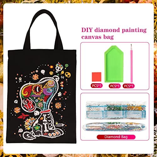 Sac à Main en Coton pour Peinture Diamant 30x38 cm Longue Anse Sac de Transport Peinture par Chiffres Sac à Provisions Sac de Courses Tableau Perle Diamant Sac en Tissu Sac en Coton Chien Enfants