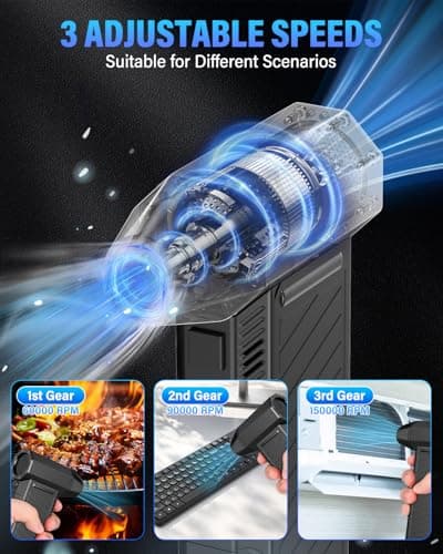 Apkezel Soufflette Air Comprimé, 15 0000 tr/min Grande Vitesse Bombe Air Sec Souffleur PC, Depoussierant Ordinateur Rechargeable par USB Avec Batterie 6000mAh pour Ordinateur Portable, Clavier