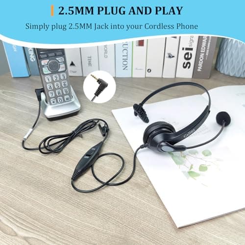 2,5mm Prise Jack Casque Téléphone Fixe sans Fil pour Gigaset C430A CL660HX Panasonic Cisco Spa Polycom DECT, Oreillette Filaire avec Micro Anti-Bruit pour Téléphonique Travail Centre d'appel Bureau