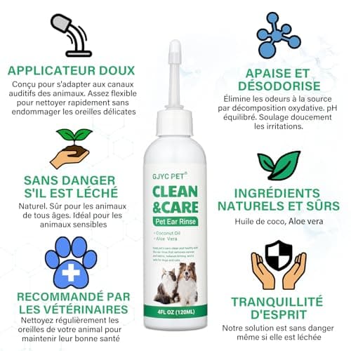 Nettoyant Oreille Chien, Rinçage d'oreille de Chien, Gouttes d'oreille de Chien arrêtent l'inflammation et Les démangeaisons de l'oreille, nettoyant d'oreille d'animal de Compagnie pour Chien et Chat