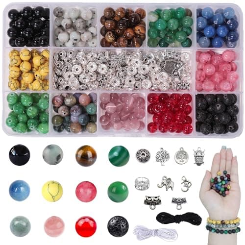 BLAESIFF 8mm Perles Pierre Naturelle pour Bracelet, 12 Couleurs Perles pour Bracelet pierre naturelle, Perles Bijoux Kit pour Bracelet, Boucles d'oreilles, collier(381pcs)
