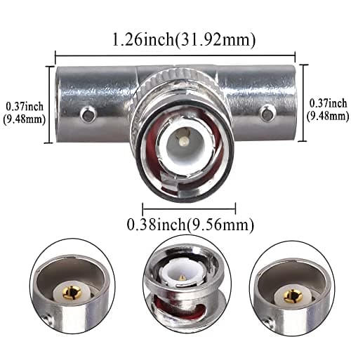 Connecteur BNC Triple T BNC mâle à double BNC femelle Adaptateur coaxial RF en forme de T pour câble coaxial de sécurité CCTV DVR Caméra BNC 3 voies Splitter Combiner 2 Pack