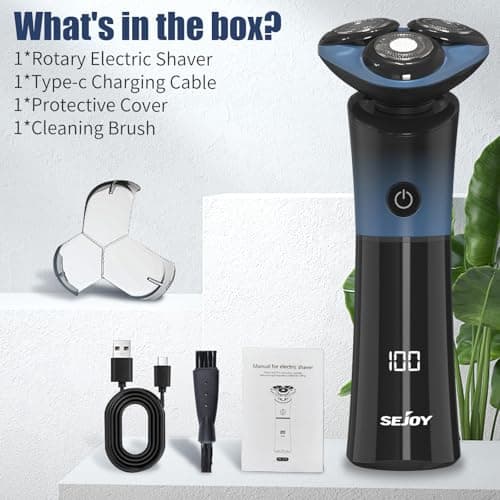 Sejoy Rasoirs électriques rechargeables pour homme, tête magnétique avec lame à dégagement rapide, auto-affûtant, IPX6, rasoirs électriques longue durée pour homme, Skyline