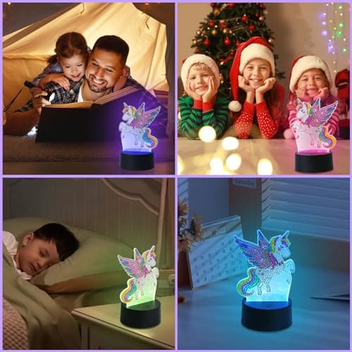 Set de Diamond Painting Lampe, Kit Diamond Painting Créative, Diamond Painting Enfant sur Diamant LED 7 Couleurs, Diamond Painting Licorne pour Cadeau de Vacances, Cadeau D'anniversaire