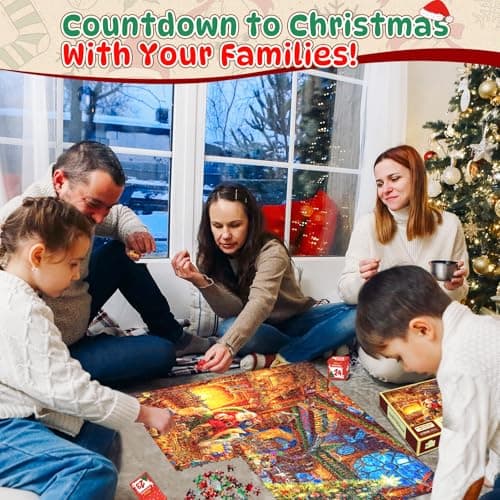 RONSTONE Calendrier de l'Avent 2024 Puzzle - Puzzle Calendrier de l'avent de Noël - 24 Boîtes 1008 Pièces Puzzle pour le compte à rebours de Noël Décoration de la Maison pour les Adultes