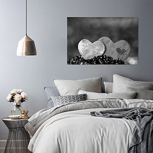 Feeby Frames, Tableau seul panneau, Tableau imprimé xxl, Tableau imprimé sur toile, Tableau deco, Canvas 40x50 cm, DEUX COEURS, NOIR ET BLANC