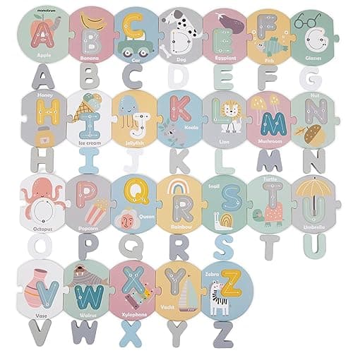Mamabrum, Puzzle Alphabet en Bois, 26 Lettres en Bois, 26 Puzzles en Carton, Support pédagogique pour l'apprentissage de l'alphabet, Reconnaissance des Lettres, Couleurs Pastel