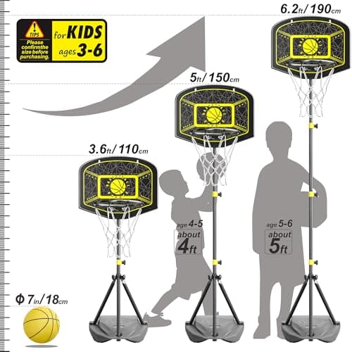 Panier de Basket pour Enfants, Hauteur Réglable de 110-190 cm, Jouets d'extérieur et d'intérieur pour Enfants (Multicolore)