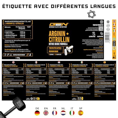 L-Arginine + L-Citrulline - 320 gélules - 1100 mg par gélule - Citrulline + Arginine Base en ratio 1:1 - Acides aminés de qualité supérieure