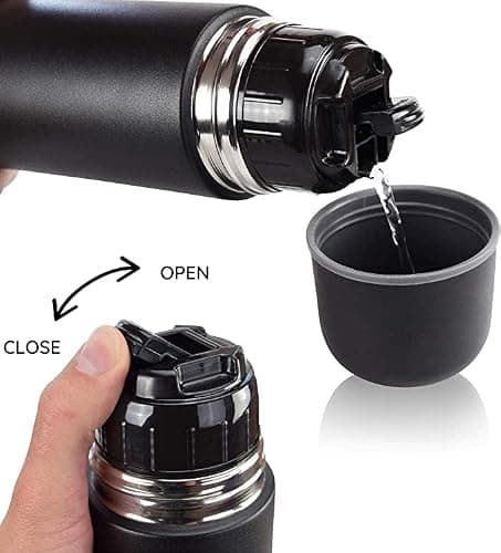 Milu Bouteille isotherme en acier inoxydable - 1L, 750ml, 500ml - Thermo Double Paroi, Sans BPA, Transport Café, Thé, Eau (Noir, 1000 ml)