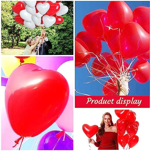 50 Pcs Ballon coeur rouge, 12 Pouces Ballons en Latex en Forme de Cœur, Ballons de Mariage de Coeur Rouge, pour Engagement, Mariage, Valentine et Anniversaire fête Décoration
