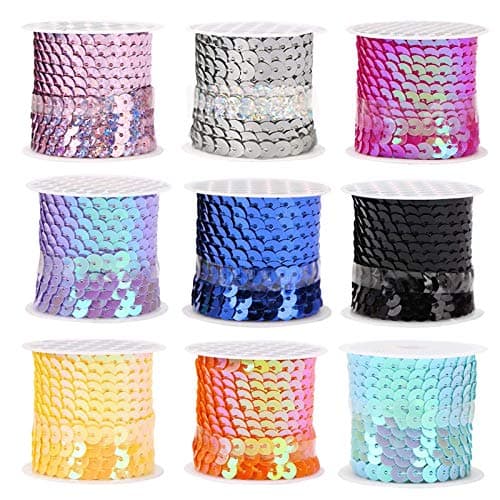 9 Rouleaux Ruban Paillette 4.5 m, Paillettes Ruban Rouleau Paillette Couleur Perles Paillettes Sequin, Couleur Rubans à Paillettes pour Loisirs Créatifs, Fabrication de Bijoux et Couture