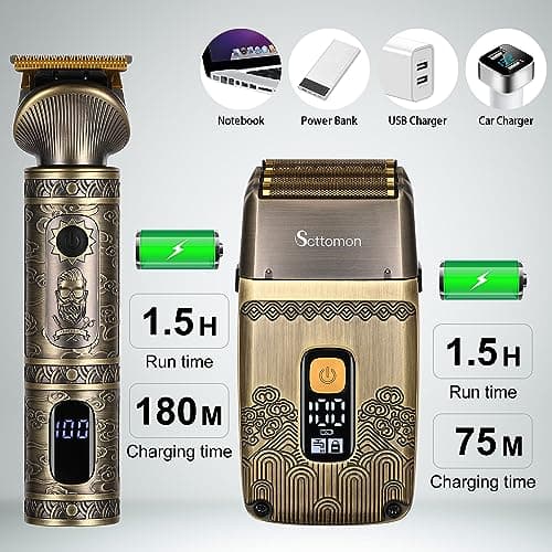 Scttomon T-Blade Tondeuse à Cheveux Pour Hommes Et Rasoir éLectrique Foil Rasoir Tondeuse à Barbe Ensemble De Beauté Pour Hommes Avec Trois Feuilles Sans Fil