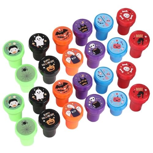 Tampons Trick or Treat, kit de tampons Halloween - Halloween Assortiment de tampons auto-encreurs Ensemble de 24 tampons - Cadeaux de fête effrayants, bonbons ou friandises, prix de jeu mignons de des