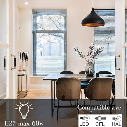 EXO lighting - suspension luminaire noir KAM H 100 cm - luminaires intérieur suspension - IP20 E27 - suspension cuisine - abat jour suspension - lustre noir pour la cuisine, salon et chambre coucher