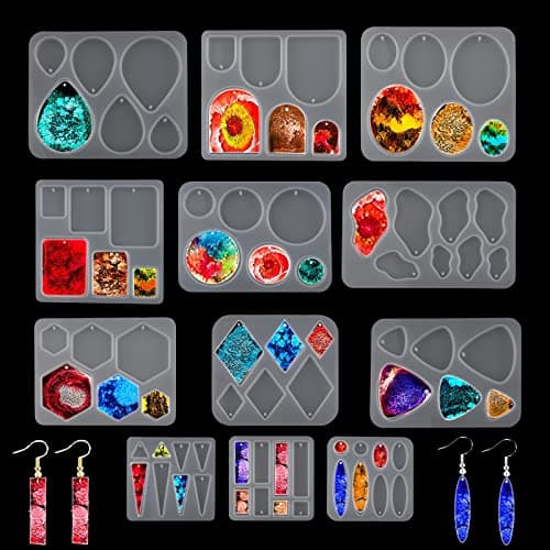 EPODA 12 Pièces Moule en Epoxy Resine pour Bijoux, Moules Silicone pour Resine Epoxy Bijoux pour Fabrication Création de Pendentif Boucle d'oreilles