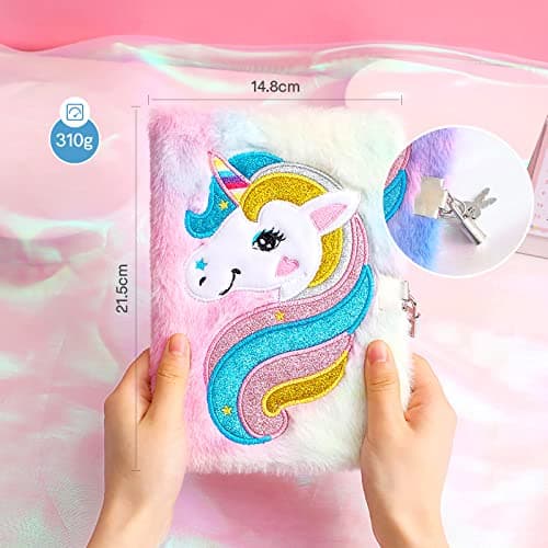 TOYESS Journal Intime Fille avec Cadenas, A5 Licorne Ensemble de Carnet Secret en Peluche Comprend une Licorne Cahier et une Licorne Trousse à Crayons, Cadeau pour Fille de 6 7 8 9 10 11 Ans, Violet