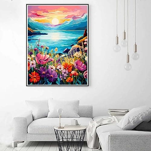 Zariocy 5D Diamond Painting Kits Mer, Peinture à Faire Soi-Même Avec des Fleurs Plantes D'Art de Diamant Rond Plein Forage Cristal Diamant pour Décoration Murale de Bureau à Domicile 30x40 cm