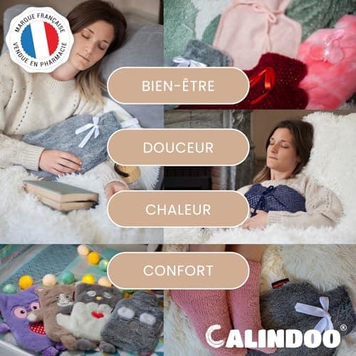 CALINDOO - Bouillotte Eau Chaude En Caoutchouc Naturel - Conçue Dans Un Moule Unique Bouchon Hermétique - Efficacité Longue Durée - 2L - Vert Pastel